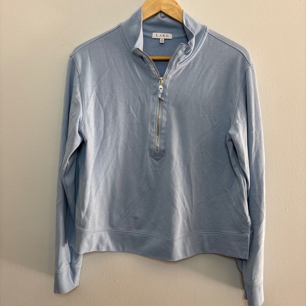 Lake Pajamas Pullover 1/4 Zip Sweatshirt Cozy Side Slits Womens Medium Blue Soft